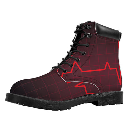 Red Heartbeat Print Work Boots