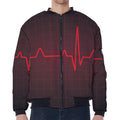 Red Heartbeat Print Zip Sleeve Bomber Jacket