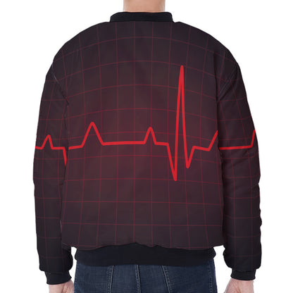 Red Heartbeat Print Zip Sleeve Bomber Jacket