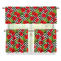 Red Hibiscus Chevron Pattern Print 3 Piece Kitchen Curtains