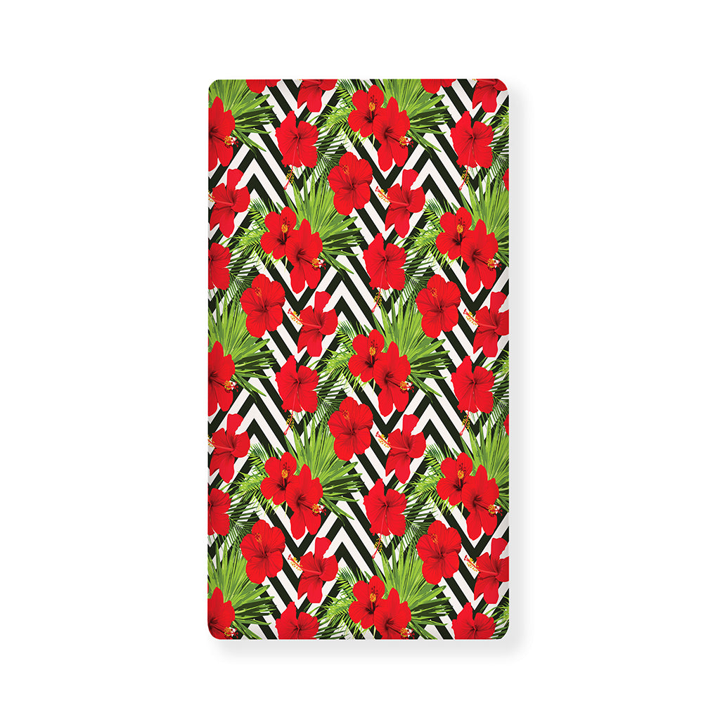 Red Hibiscus Chevron Pattern Print Baby Crib Sheet
