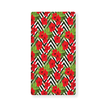 Red Hibiscus Chevron Pattern Print Baby Crib Sheet