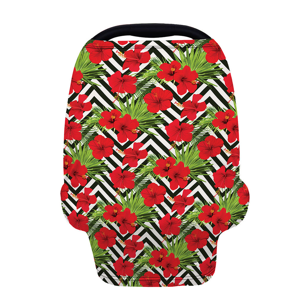 Red Hibiscus Chevron Pattern Print Baby Seat Cover