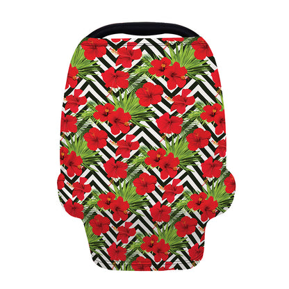 Red Hibiscus Chevron Pattern Print Baby Seat Cover