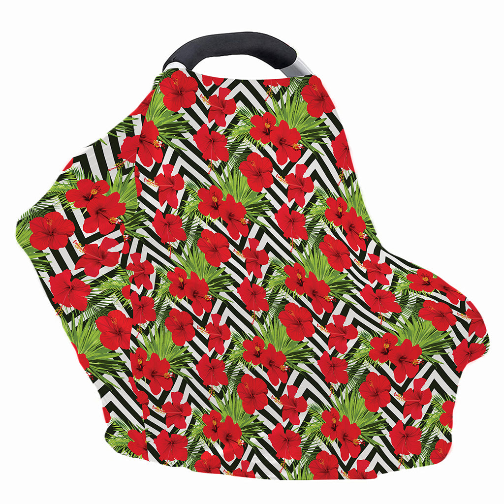 Red Hibiscus Chevron Pattern Print Baby Seat Cover
