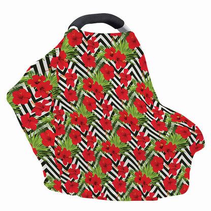 Red Hibiscus Chevron Pattern Print Baby Seat Cover