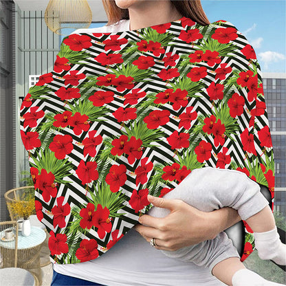 Red Hibiscus Chevron Pattern Print Baby Seat Cover