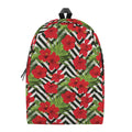 Red Hibiscus Chevron Pattern Print School Backpack