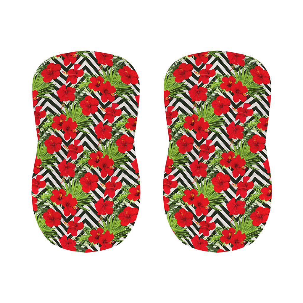 Red Hibiscus Chevron Pattern Print Bar Stool Covers