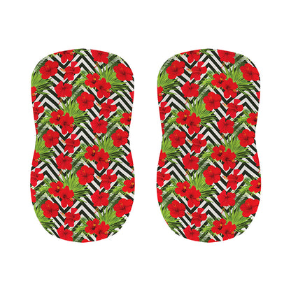 Red Hibiscus Chevron Pattern Print Bar Stool Covers