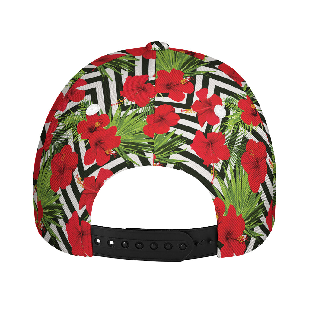 Red Hibiscus Chevron Pattern Print Baseball Cap