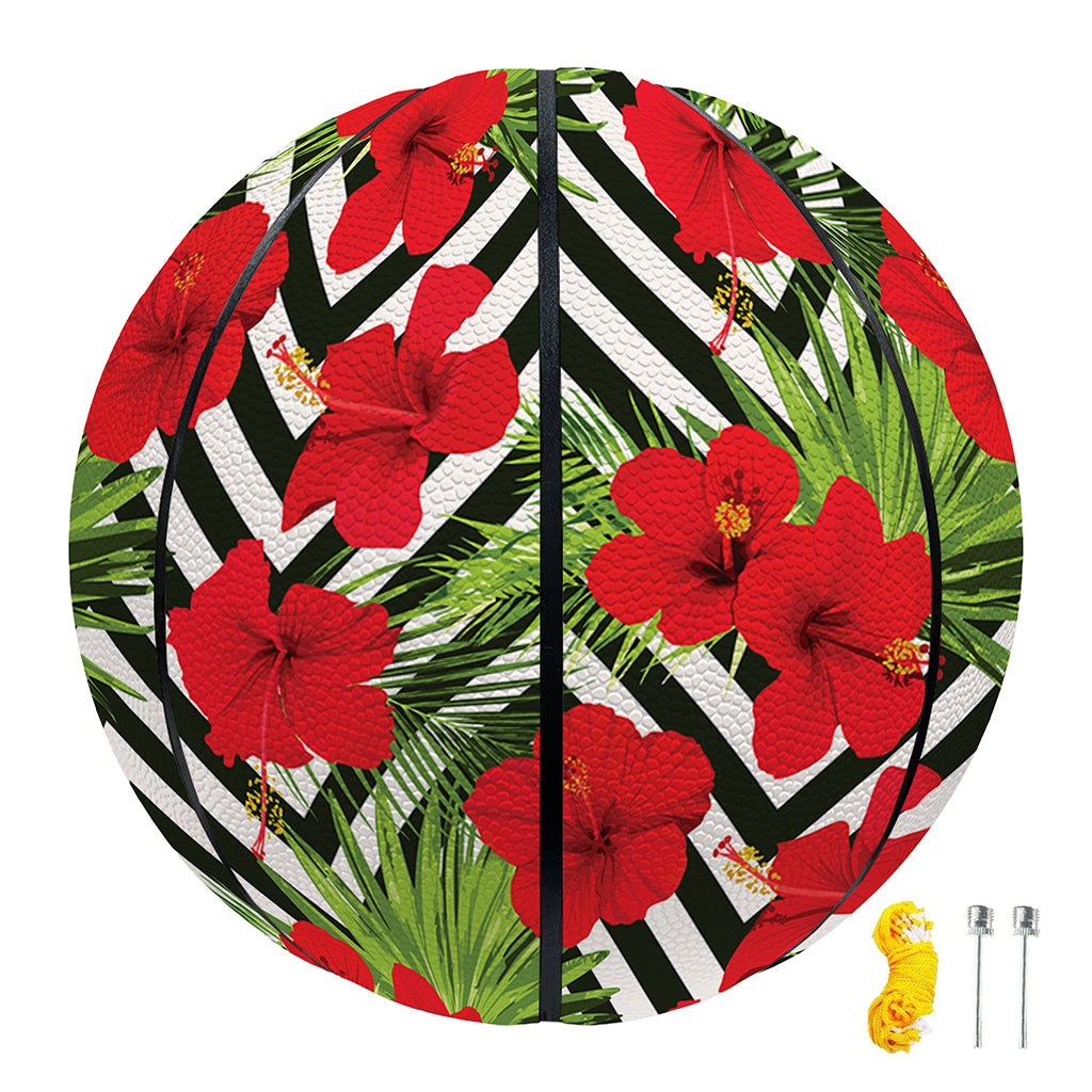 Red Hibiscus Chevron Pattern Print Basketball