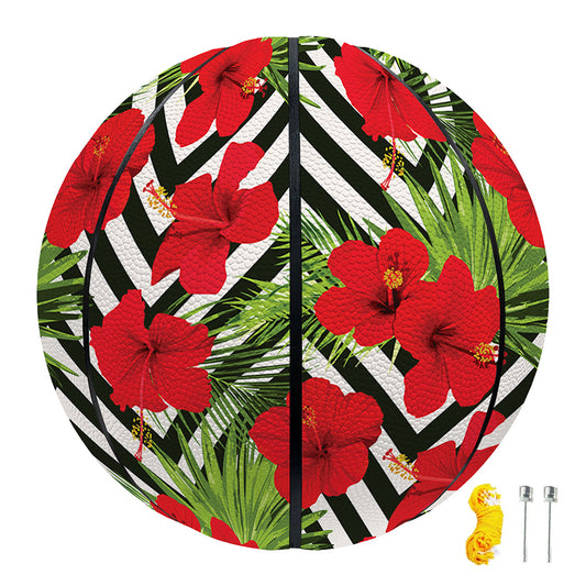Red Hibiscus Chevron Pattern Print Basketball