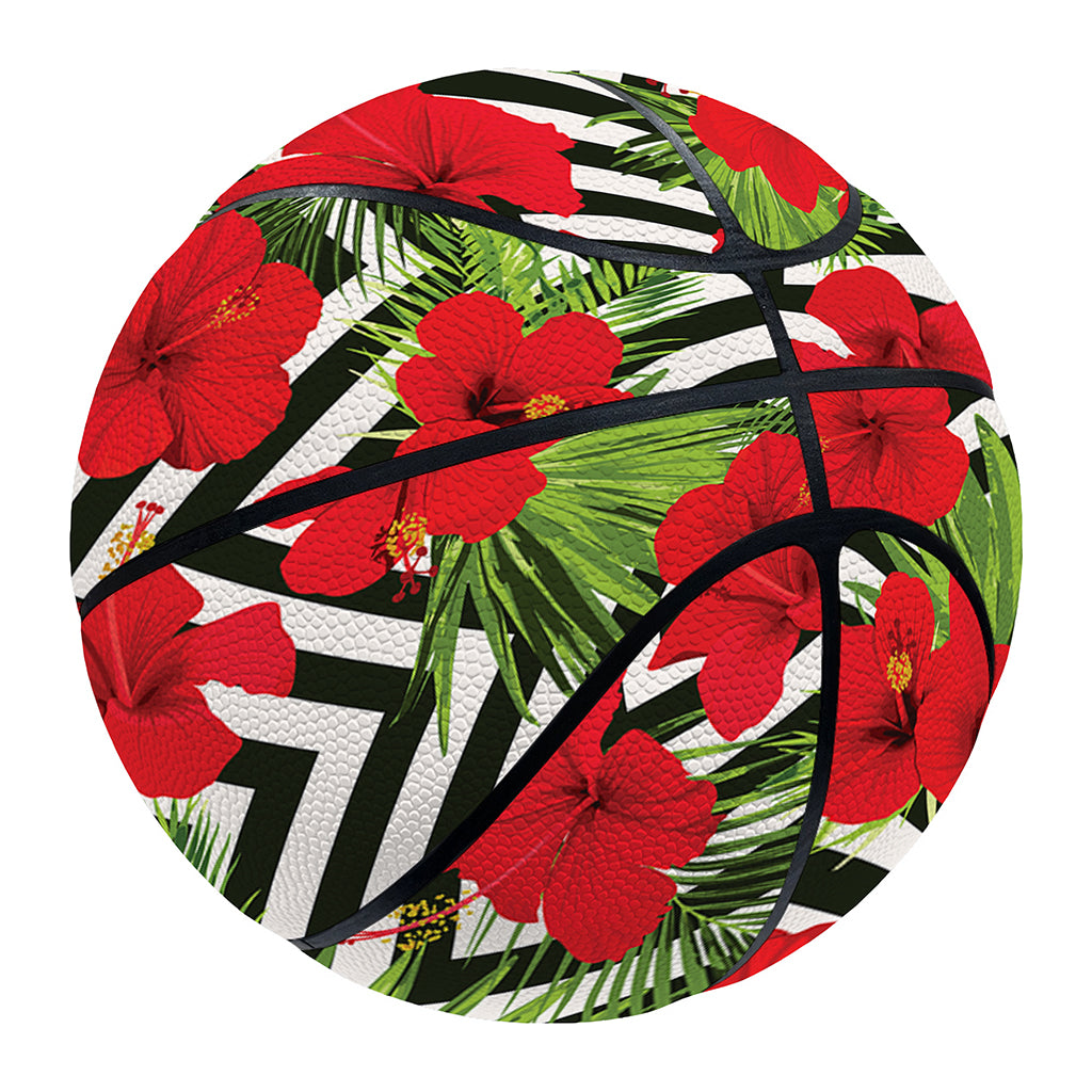 Red Hibiscus Chevron Pattern Print Basketball