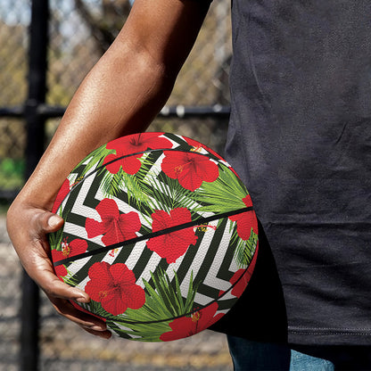 Red Hibiscus Chevron Pattern Print Basketball