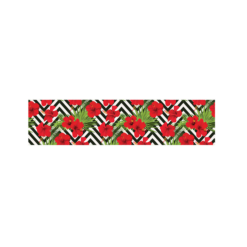 Red Hibiscus Chevron Pattern Print Bed Runner