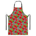 Red Hibiscus Chevron Pattern Print Bib Apron With Pocket