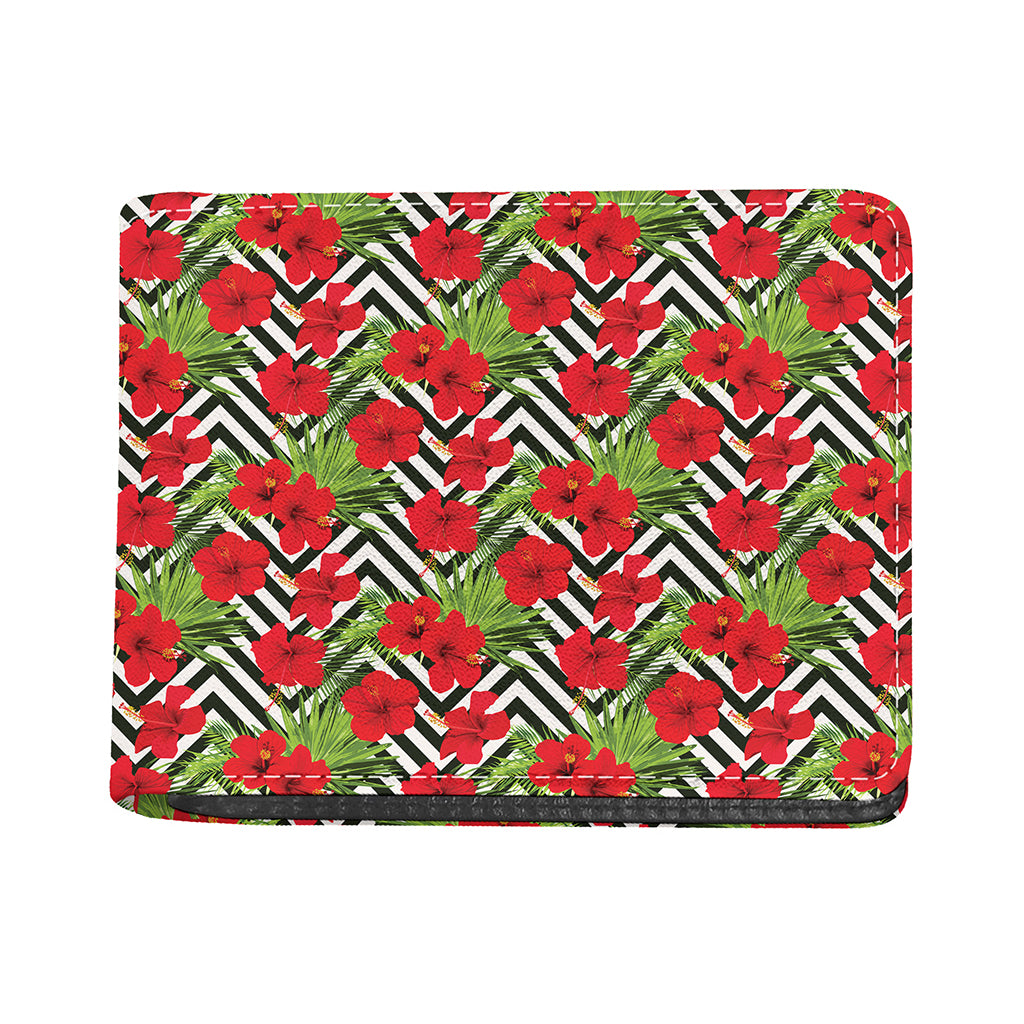 Red Hibiscus Chevron Pattern Print Bifold Wallet
