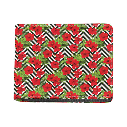 Red Hibiscus Chevron Pattern Print Bifold Wallet