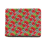 Red Hibiscus Chevron Pattern Print Bifold Wallet