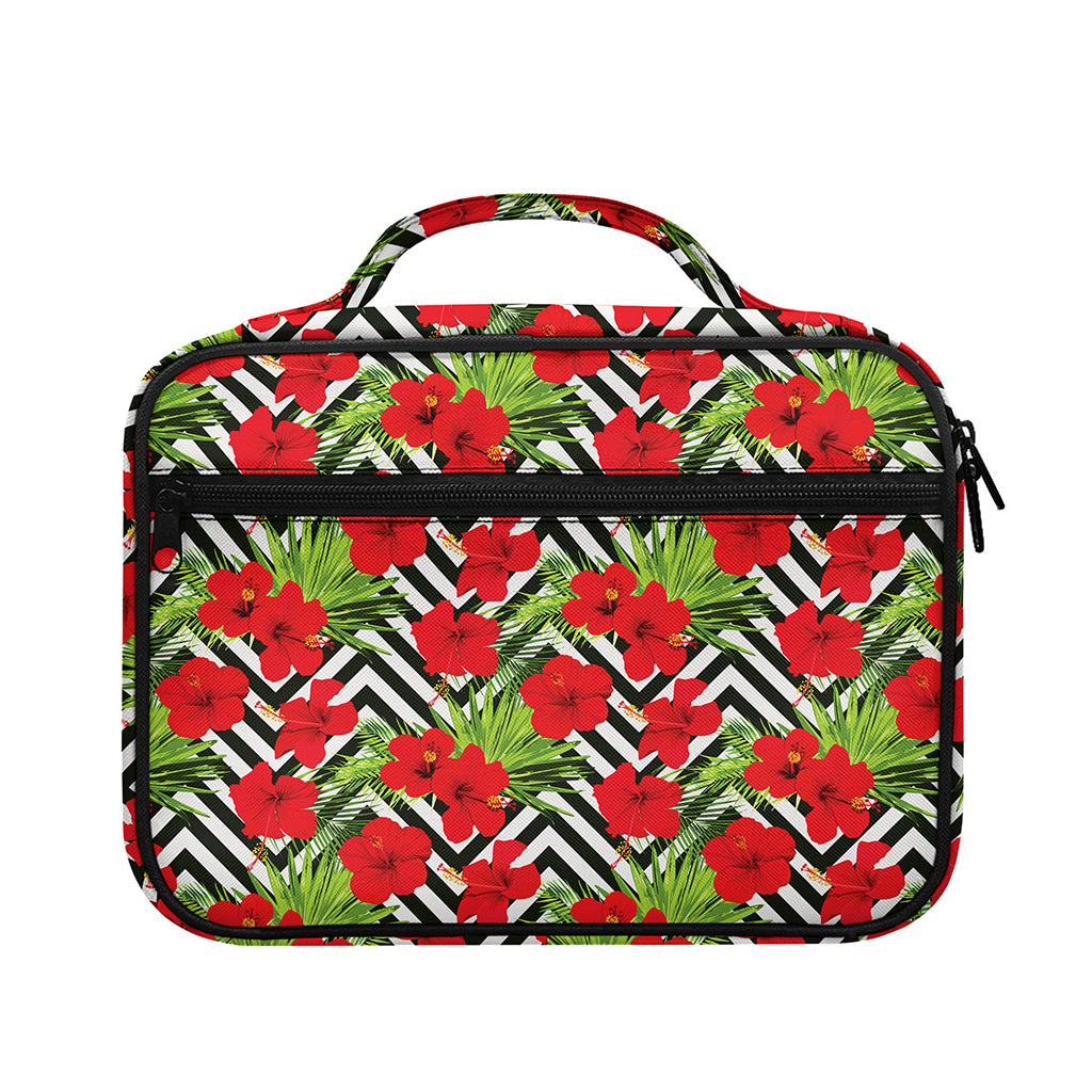 Red Hibiscus Chevron Pattern Print Briefcase Bible Bag