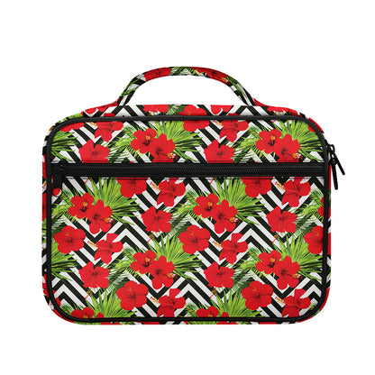Red Hibiscus Chevron Pattern Print Briefcase Bible Bag