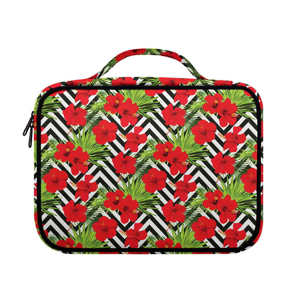 Red Hibiscus Chevron Pattern Print Briefcase Bible Bag