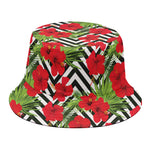 Red Hibiscus Chevron Pattern Print Bucket Hat