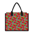 Red Hibiscus Chevron Pattern Print Canvas Tote Bag