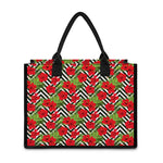 Red Hibiscus Chevron Pattern Print Canvas Tote Bag