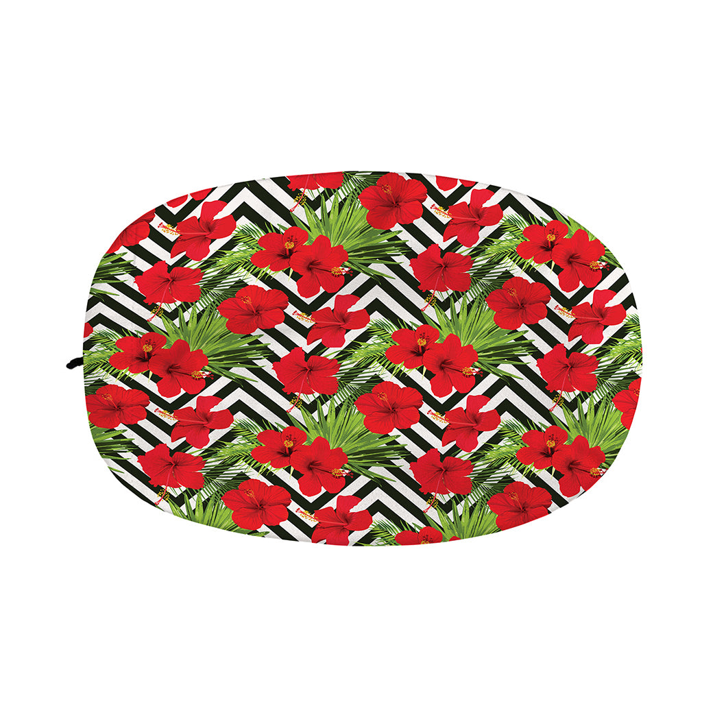 Red Hibiscus Chevron Pattern Print Car Side Mirror Covers