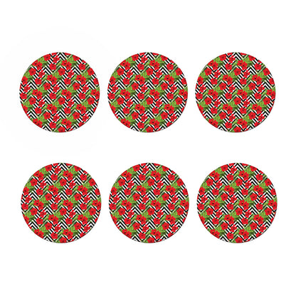 Red Hibiscus Chevron Pattern Print Coaster Set