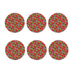 Red Hibiscus Chevron Pattern Print Coaster Set