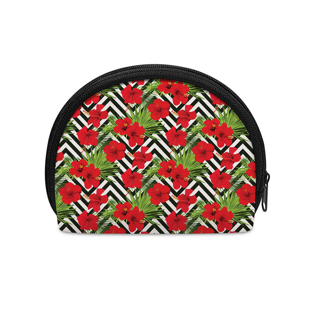 Red Hibiscus Chevron Pattern Print Coin Purse