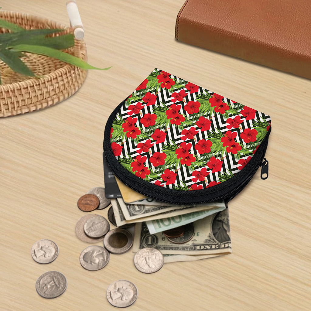 Red Hibiscus Chevron Pattern Print Coin Purse