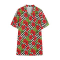 Red Hibiscus Chevron Pattern Print Cotton Hawaiian Shirt