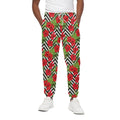 Red Hibiscus Chevron Pattern Print Cotton Sweatpants