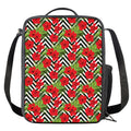 Red Hibiscus Chevron Pattern Print Crossbody Lunch Bag