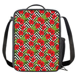 Red Hibiscus Chevron Pattern Print Crossbody Lunch Bag