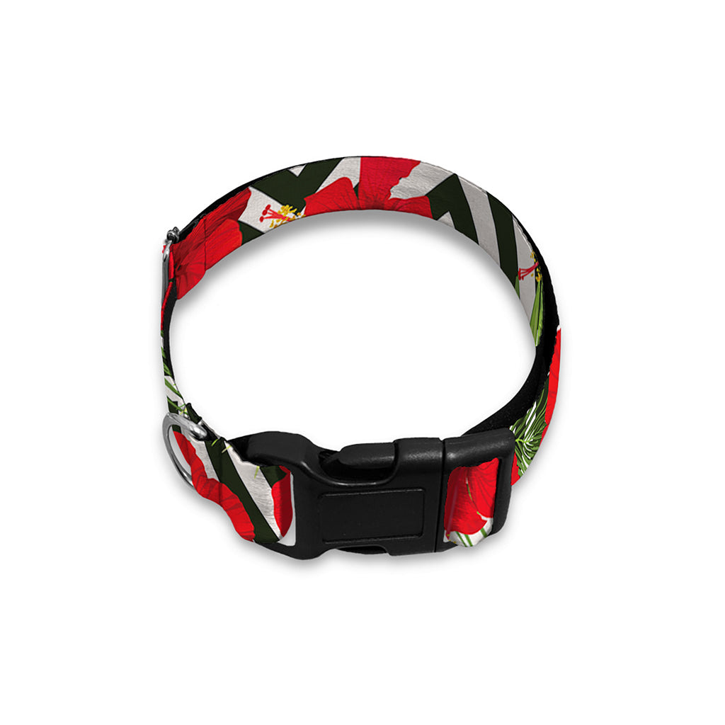 Red Hibiscus Chevron Pattern Print Dog Collar