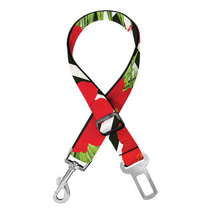 Red Hibiscus Chevron Pattern Print Dog Seat Belt