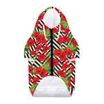 Red Hibiscus Chevron Pattern Print Dog Zip Up Hoodie