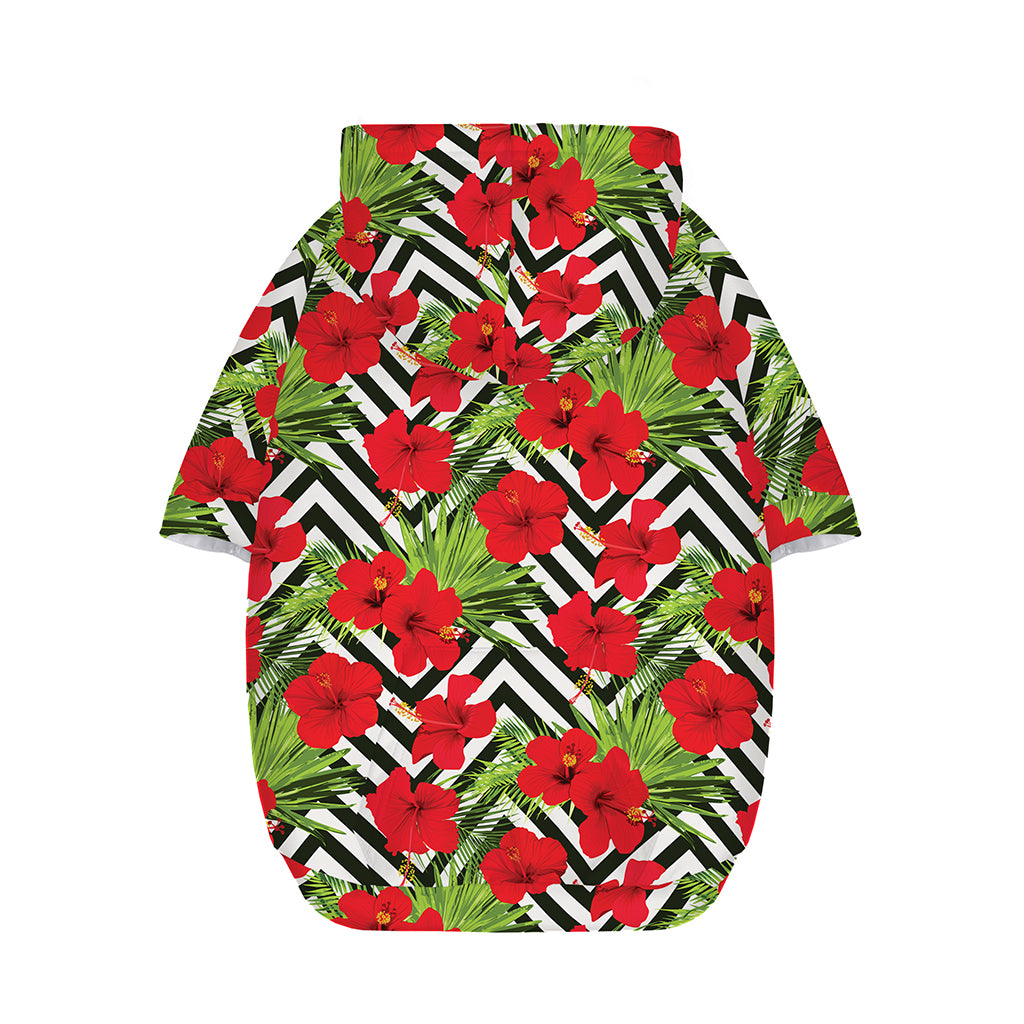 Red Hibiscus Chevron Pattern Print Dog Zip Up Hoodie