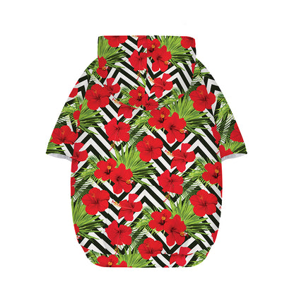Red Hibiscus Chevron Pattern Print Dog Zip Up Hoodie