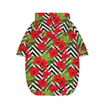 Red Hibiscus Chevron Pattern Print Dog Zip Up Hoodie
