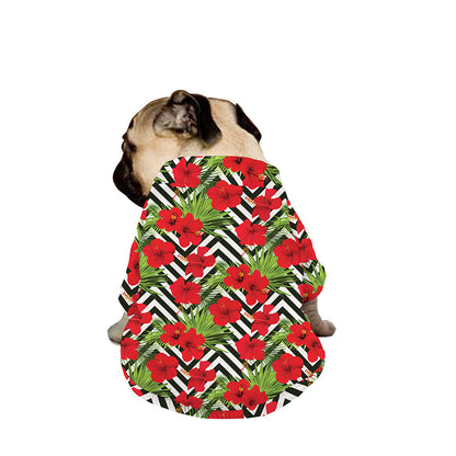 Red Hibiscus Chevron Pattern Print Dog Zip Up Jacket