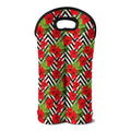 Red Hibiscus Chevron Pattern Print Double Neoprene Wine Tote