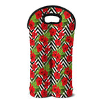 Red Hibiscus Chevron Pattern Print Double Neoprene Wine Tote