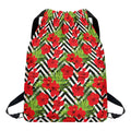 Red Hibiscus Chevron Pattern Print Drawstring Backpack
