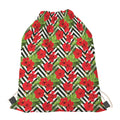 Red Hibiscus Chevron Pattern Print Drawstring Bag